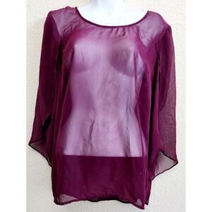 AB Studio Purple Sheer Split Long Sleeve Top Medium Lightweight Flowy